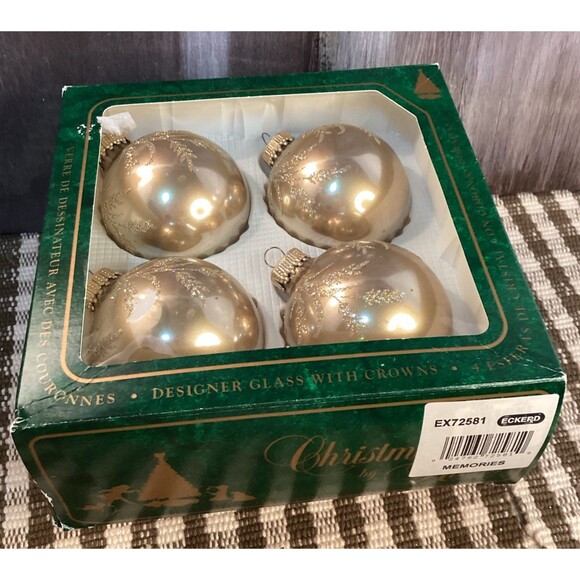 Vintage Christmas By Krebs Mica Glitter Decorated Glass Ball Ornaments Set Of 4 - Picture 9 of 9